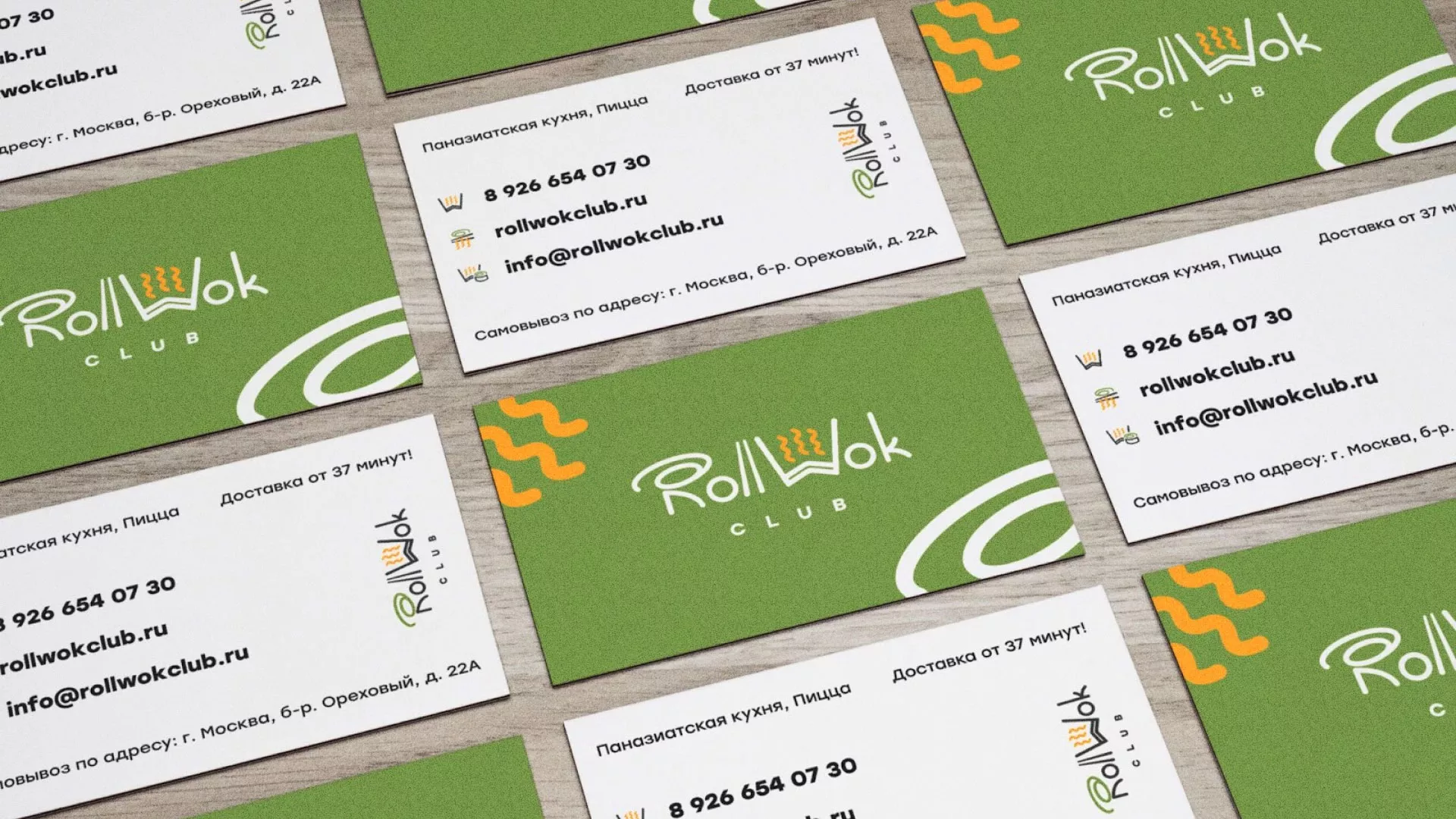 Разработка дизайна визиток суши-бара «Roll Wok Club» в Полесске